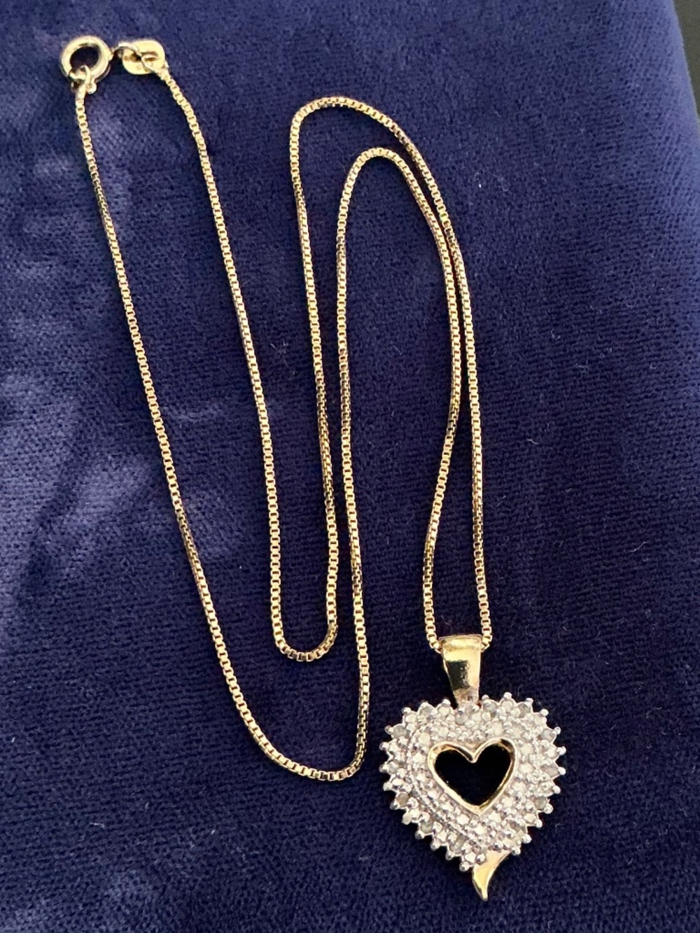 Vintage FAS 24K Gold Vermeil 925 Sterling 1/8CT TW Diamond Heart Necklace Italy